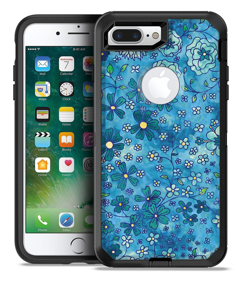 Floral Pattern on Blue Watercolor - iPhone 7 Plus/8 Plus OtterBox Case & Skin Kits