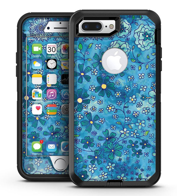 Floral Pattern on Blue Watercolor - iPhone 7 Plus/8 Plus OtterBox Case & Skin Kits