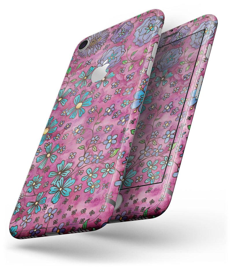 Floral Pattern on Wine Watercolor - Skin-kit for the iPhone 8 or 8 Plus