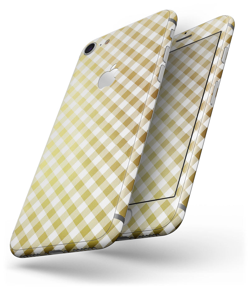 Gold and White Plaid Picnic Table Pattern - Skin-kit for the iPhone 8 or 8 Plus