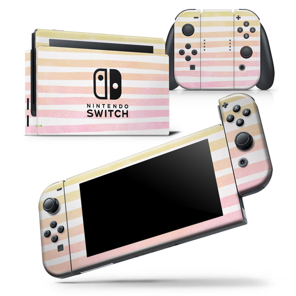 Gold to Pink WaterColor Ombre Stripes - Skin Wrap Decal for Nintendo Switch Lite Console & Dock - 3DS XL - 2DS - Pro - DSi - Wii - Joy-Con Gaming Controller