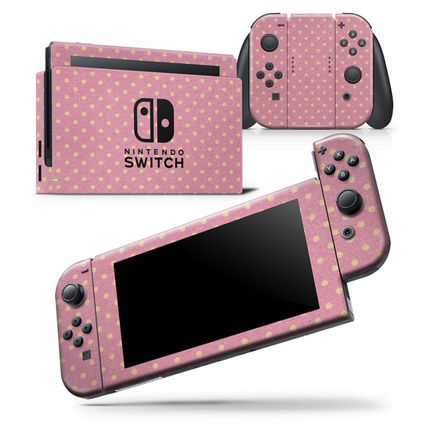 Golden Micro Dots Over Pink - Skin Wrap Decal for Nintendo Switch Lite Console & Dock - 3DS XL - 2DS - Pro - DSi - Wii - Joy-Con Gaming Controller