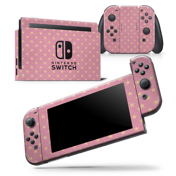 Golden Micro Stars Over Pink - Skin Wrap Decal for Nintendo Switch Lite Console & Dock - 3DS XL - 2DS - Pro - DSi - Wii - Joy-Con Gaming Controller