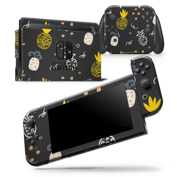 Golden Yellow Pineapple Over Black - Skin Wrap Decal for Nintendo Switch Lite Console & Dock - 3DS XL - 2DS - Pro - DSi - Wii - Joy-Con Gaming Controller