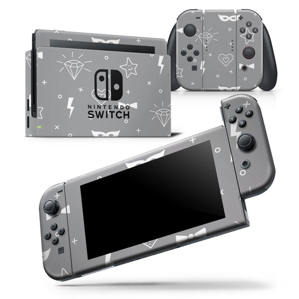 Gray Doodles with Lightning - Skin Wrap Decal for Nintendo Switch Lite Console & Dock - 3DS XL - 2DS - Pro - DSi - Wii - Joy-Con Gaming Controller