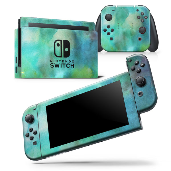 Green 979 Absorbed Watercolor Texture - Skin Wrap Decal for Nintendo Switch Lite Console & Dock - 3DS XL - 2DS - Pro - DSi - Wii - Joy-Con Gaming Controller