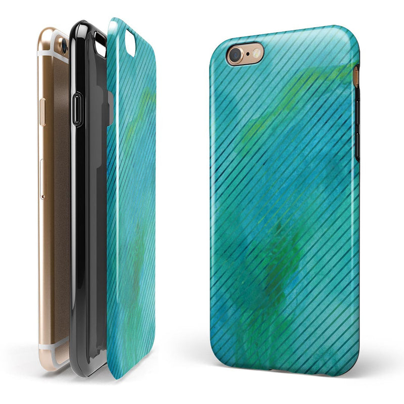 Green Blue Watercolor Stripes iPhone 6/6s or 6/6s Plus 2-Piece Hybrid INK-Fuzed Case