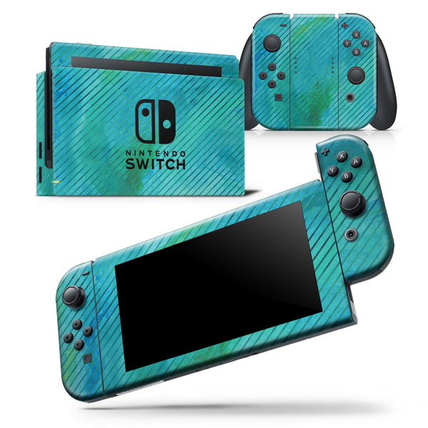 Green Blue Watercolor Stripes - Skin Wrap Decal for Nintendo Switch Lite Console & Dock - 3DS XL - 2DS - Pro - DSi - Wii - Joy-Con Gaming Controller
