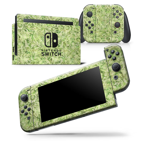 Green Damask v2 Watercolor Pattern V2 - Skin Wrap Decal for Nintendo Switch Lite Console & Dock - 3DS XL - 2DS - Pro - DSi - Wii - Joy-Con Gaming Controller