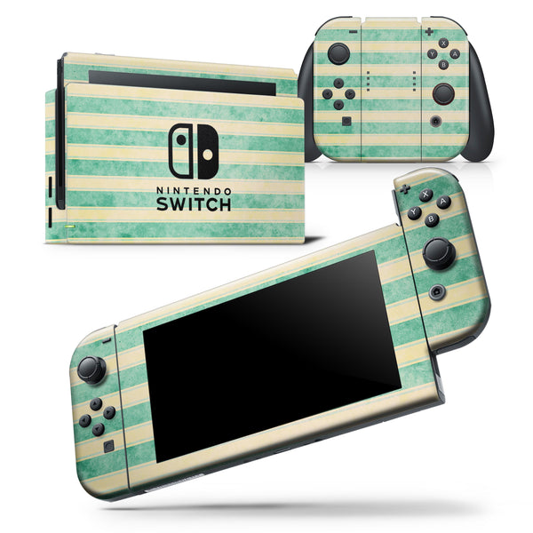 Green Grunge Vertival Stripes Over Yellow - Skin Wrap Decal for Nintendo Switch Lite Console & Dock - 3DS XL - 2DS - Pro - DSi - Wii - Joy-Con Gaming Controller