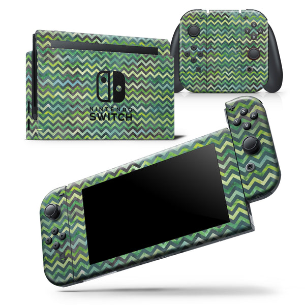 Green Multi Watercolor Chevron - Skin Wrap Decal for Nintendo Switch Lite Console & Dock - 3DS XL - 2DS - Pro - DSi - Wii - Joy-Con Gaming Controller