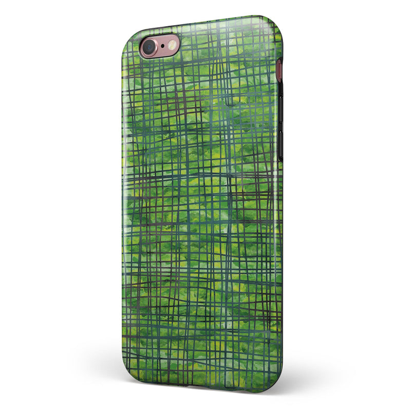 Green Watercolor Cross Hatch iPhone 6/6s or 6/6s Plus 2-Piece Hybrid INK-Fuzed Case