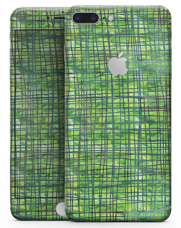 Green Watercolor Cross Hatch - Skin-kit for the iPhone 8 or 8 Plus