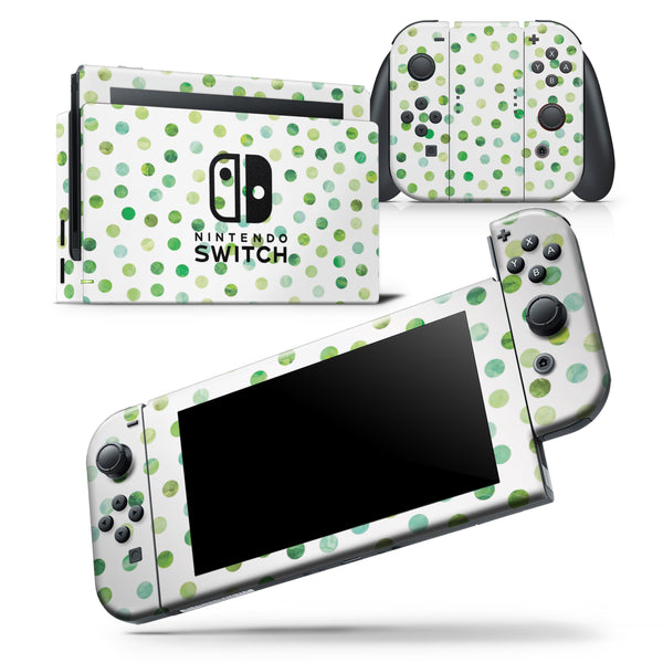 Green Watercolor Dots over White - Skin Wrap Decal for Nintendo Switch Lite Console & Dock - 3DS XL - 2DS - Pro - DSi - Wii - Joy-Con Gaming Controller