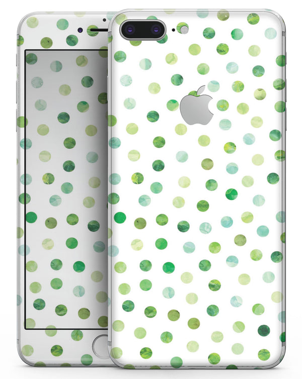 Green Watercolor Dots over White - Skin-kit for the iPhone 8 or 8 Plus