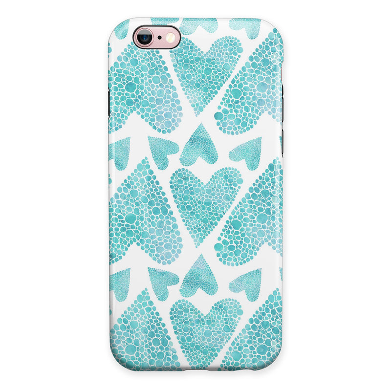 Green Watercolor Hearts Pattern iPhone 6/6s or 6/6s Plus 2-Piece Hybrid INK-Fuzed Case