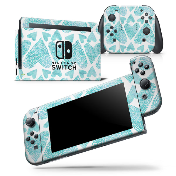 Green Watercolor Hearts Pattern - Skin Wrap Decal for Nintendo Switch Lite Console & Dock - 3DS XL - 2DS - Pro - DSi - Wii - Joy-Con Gaming Controller