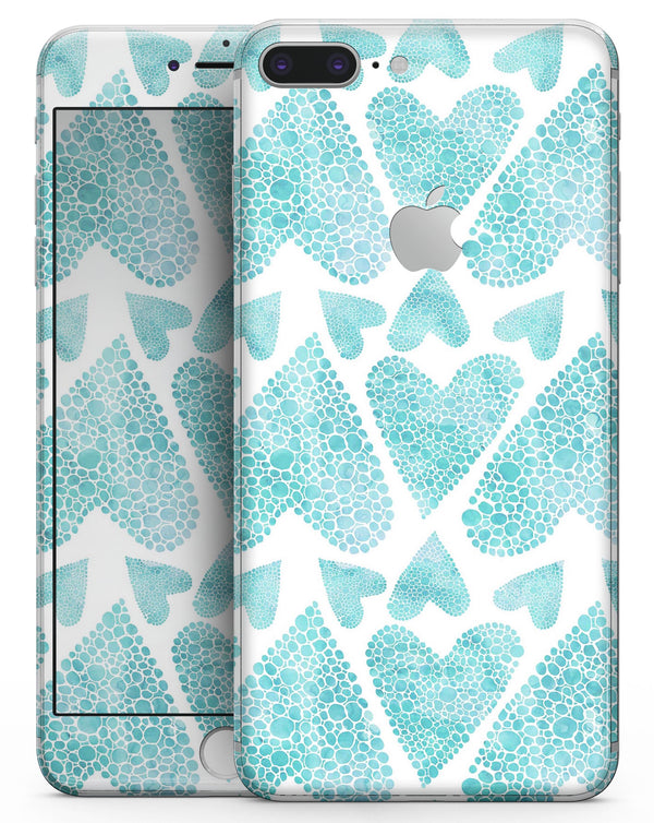 Green Watercolor Hearts Pattern - Skin-kit for the iPhone 8 or 8 Plus