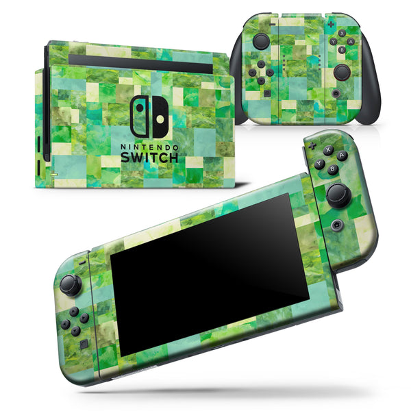 Green Watercolor Patchwork - Skin Wrap Decal for Nintendo Switch Lite Console & Dock - 3DS XL - 2DS - Pro - DSi - Wii - Joy-Con Gaming Controller