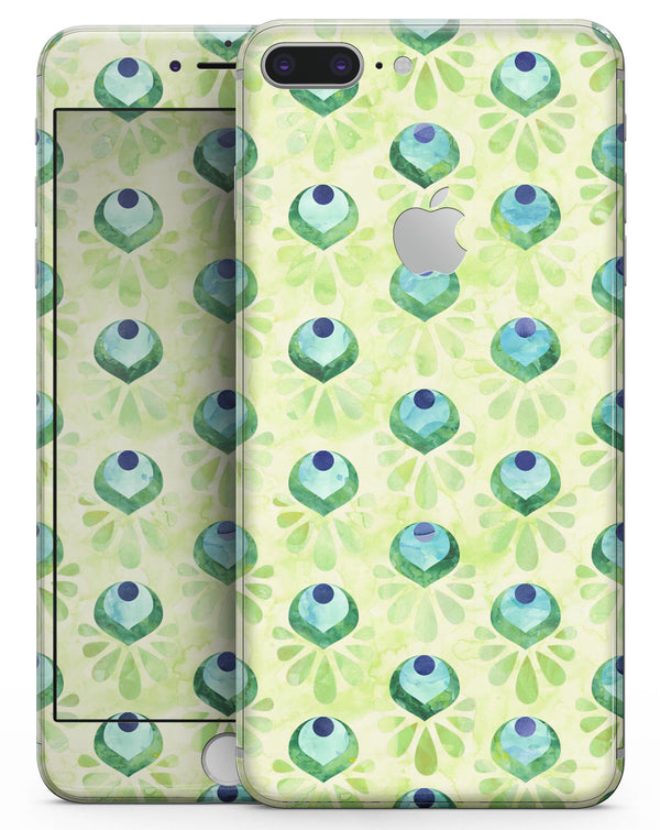 Green Watercolor Peacock Feathers - Skin-kit for the iPhone 8 or 8 Plus