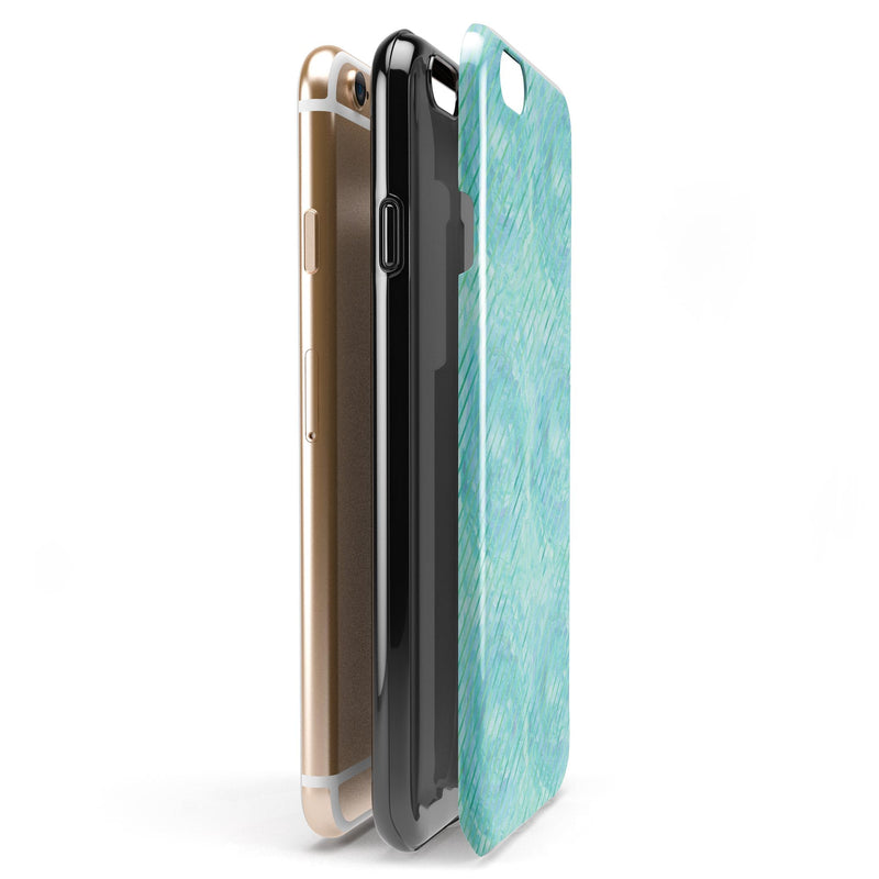 Green Watercolor Swirls and Diagonal Stripes Pattern iPhone 6/6s or 6/6s Plus 2-Piece Hybrid INK-Fuzed Case