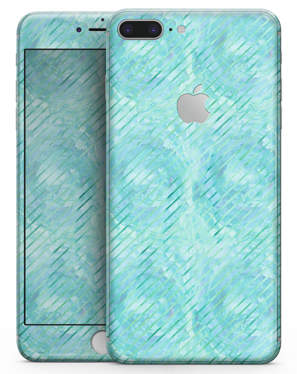 Green Watercolor Swirls and Diagonal Stripes Pattern - Skin-kit for the iPhone 8 or 8 Plus