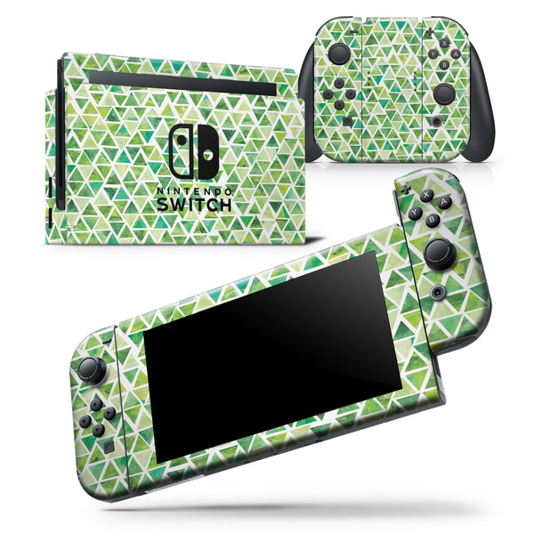 Green Watercolor Triangle Pattern - Skin Wrap Decal for Nintendo Switch Lite Console & Dock - 3DS XL - 2DS - Pro - DSi - Wii - Joy-Con Gaming Controller