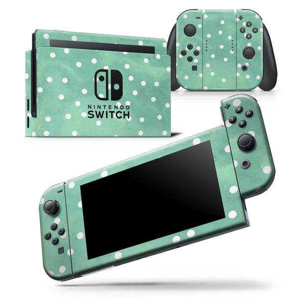 Green Watercolor and Whtie Polka Dots - Skin Wrap Decal for Nintendo Switch Lite Console & Dock - 3DS XL - 2DS - Pro - DSi - Wii - Joy-Con Gaming Controller
