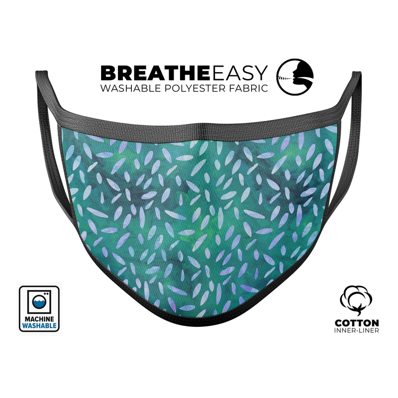 Green and Blue Watercolor Leaves Pattern - Made in USA Mouth Cover Unisex Anti-Dust Cotton Blend Reusable & Washable Face Mask with Adjustable Sizing for Adult or Child