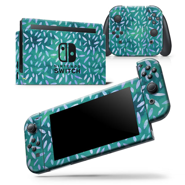 Green and Blue Watercolor Leaves Pattern - Skin Wrap Decal for Nintendo Switch Lite Console & Dock - 3DS XL - 2DS - Pro - DSi - Wii - Joy-Con Gaming Controller