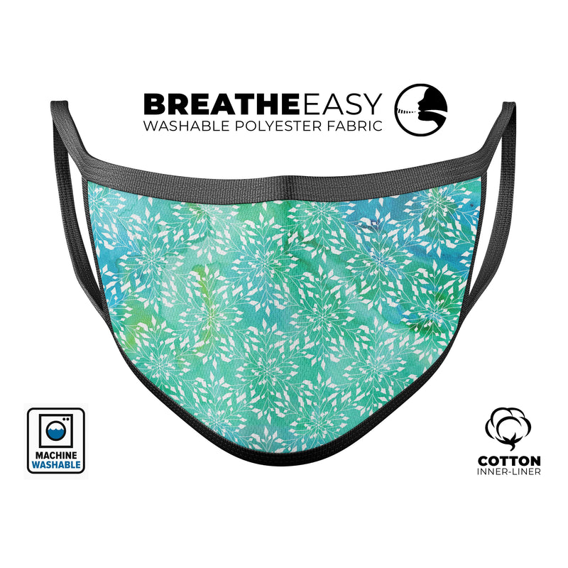 Green and Blue Wtaercolor Fractal Pattern - Made in USA Mouth Cover Unisex Anti-Dust Cotton Blend Reusable & Washable Face Mask with Adjustable Sizing for Adult or Child