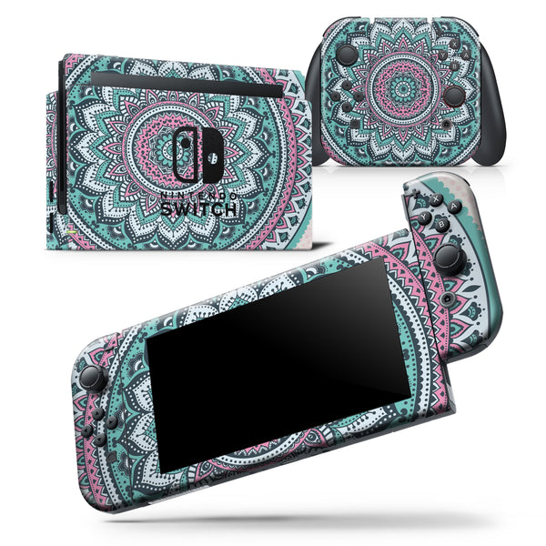 Green and Pink Circle Mandala v9 - Skin Wrap Decal for Nintendo Switch Lite Console & Dock - 3DS XL - 2DS - Pro - DSi - Wii - Joy-Con Gaming Controller