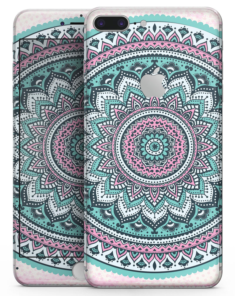 Green and Pink Circle Mandala v9 - Skin-kit for the iPhone 8 or 8 Plus