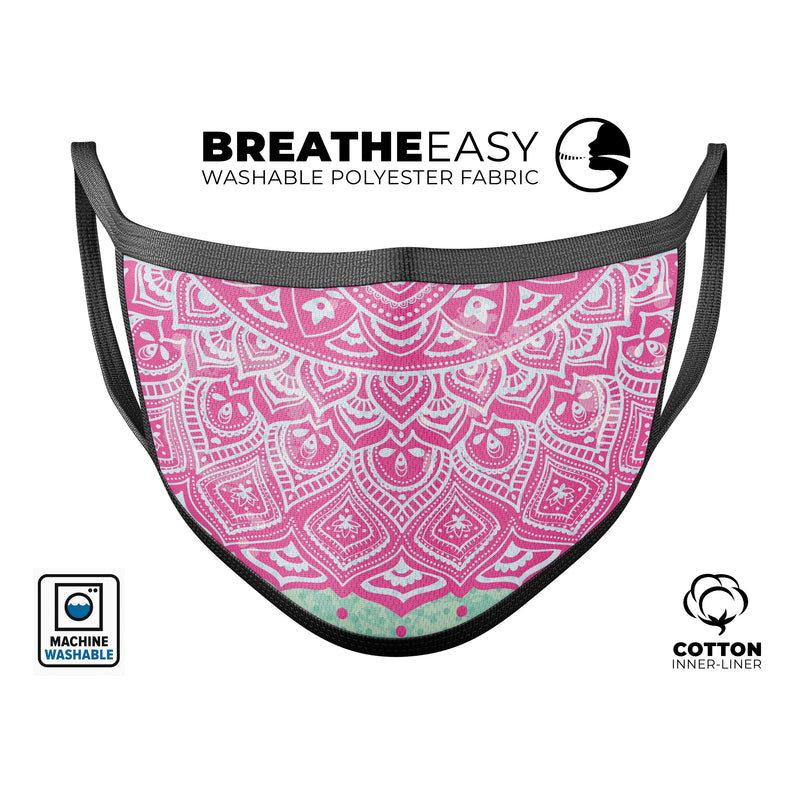 Green and Pink Tribal v3 - Made in USA Mouth Cover Unisex Anti-Dust Cotton Blend Reusable & Washable Face Mask with Adjustable Sizing for Adult or Child