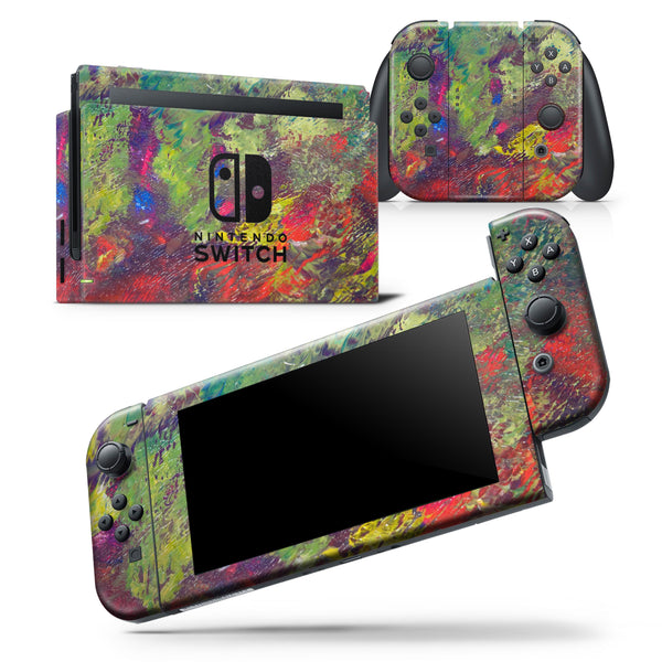 Green and Red Wet Oil Paint Canvas - Skin Wrap Decal for Nintendo Switch Lite Console & Dock - 3DS XL - 2DS - Pro - DSi - Wii - Joy-Con Gaming Controller