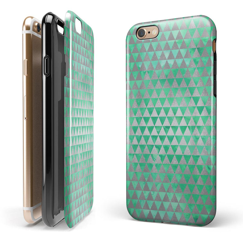 Green and Silver Watercolor Triangle Pattern iPhone 6/6s or 6/6s Plus 2-Piece Hybrid INK-Fuzed Case