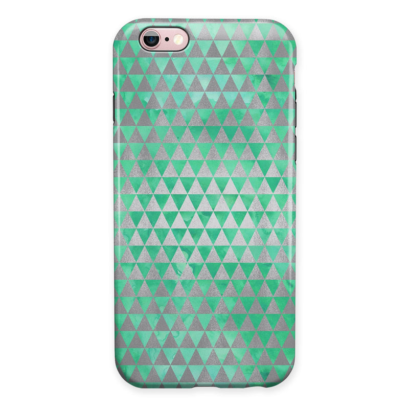 Green and Silver Watercolor Triangle Pattern iPhone 6/6s or 6/6s Plus 2-Piece Hybrid INK-Fuzed Case