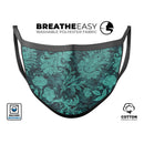 Green and Teal Floral Velvet v3 - Made in USA Mouth Cover Unisex Anti-Dust Cotton Blend Reusable & Washable Face Mask with Adjustable Sizing for Adult or Child