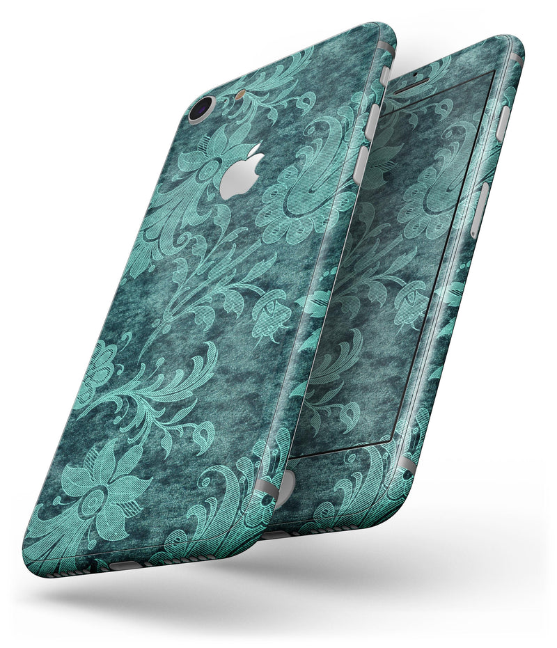 Green and Teal Floral Velvet v3 - Skin-kit for the iPhone 8 or 8 Plus
