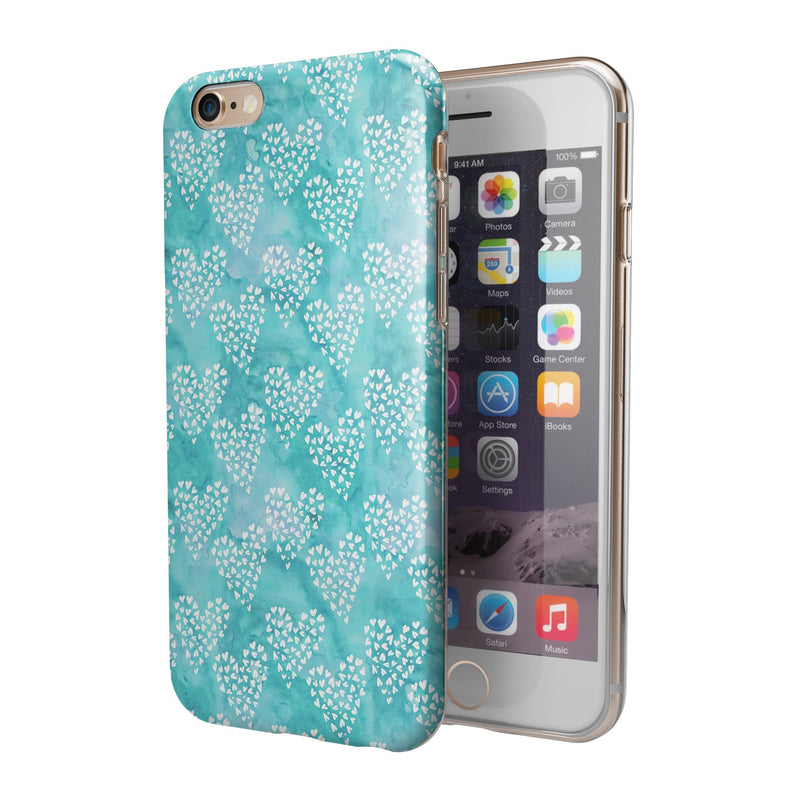 Green and White Watercolor Hearts Pattern iPhone 6/6s or 6/6s Plus 2-Piece Hybrid INK-Fuzed Case