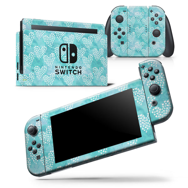 Green and White Watercolor Hearts Pattern - Skin Wrap Decal for Nintendo Switch Lite Console & Dock - 3DS XL - 2DS - Pro - DSi - Wii - Joy-Con Gaming Controller