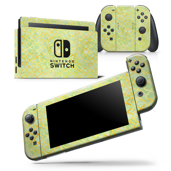 Green and Yellow Watercolor Helix Pattern - Skin Wrap Decal for Nintendo Switch Lite Console & Dock - 3DS XL - 2DS - Pro - DSi - Wii - Joy-Con Gaming Controller