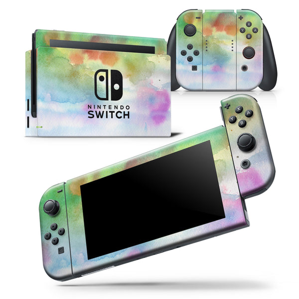 Green to Pink Absorbed Watercolor Texture - Skin Wrap Decal for Nintendo Switch Lite Console & Dock - 3DS XL - 2DS - Pro - DSi - Wii - Joy-Con Gaming Controller