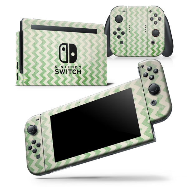Grunge Green Horizontal Chevron Pattern  - Skin Wrap Decal for Nintendo Switch Lite Console & Dock - 3DS XL - 2DS - Pro - DSi - Wii - Joy-Con Gaming Controller