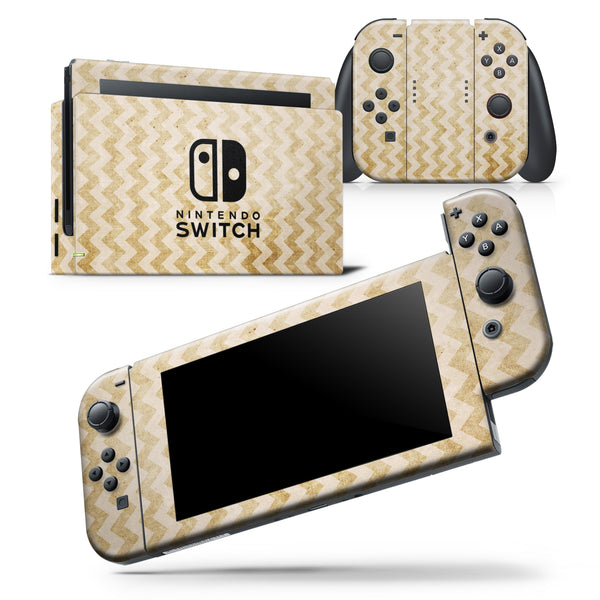 Grunge Mustard Yellow Chevron - Skin Wrap Decal for Nintendo Switch Lite Console & Dock - 3DS XL - 2DS - Pro - DSi - Wii - Joy-Con Gaming Controller