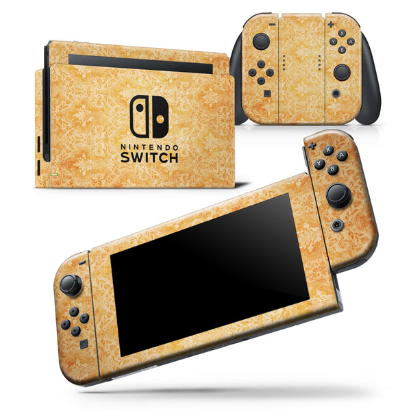 Grunge Orange Damask Pattern - Skin Wrap Decal for Nintendo Switch Lite Console & Dock - 3DS XL - 2DS - Pro - DSi - Wii - Joy-Con Gaming Controller
