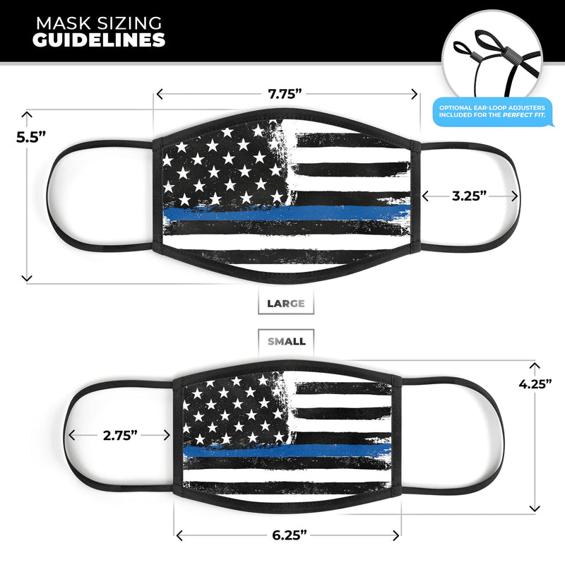 Grunge Patriotic American Flag with Thin Blue Line V2 - Made in USA Mouth Cover Unisex Anti-Dust Cotton Blend Reusable & Washable Face Mask with Adjustable Sizing for Adult or Child