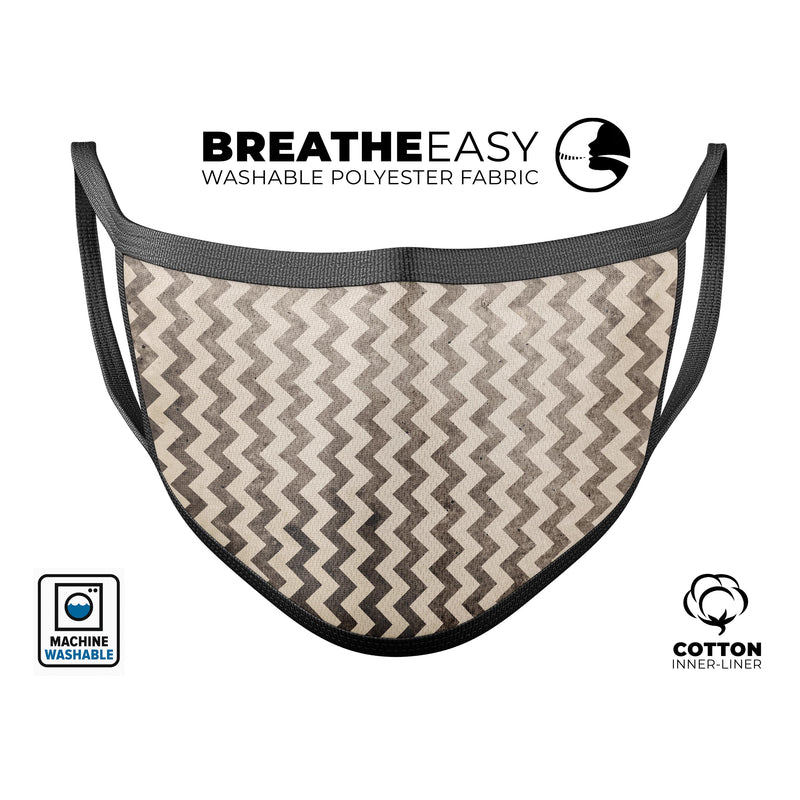 Grungy Faded Horizontal Chevron Pattern - Made in USA Mouth Cover Unisex Anti-Dust Cotton Blend Reusable & Washable Face Mask with Adjustable Sizing for Adult or Child