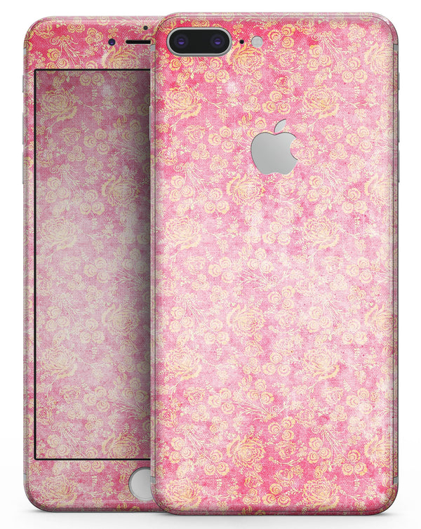 Grungy Floral Pattern Over Scratched Pink - Skin-kit for the iPhone 8 or 8 Plus