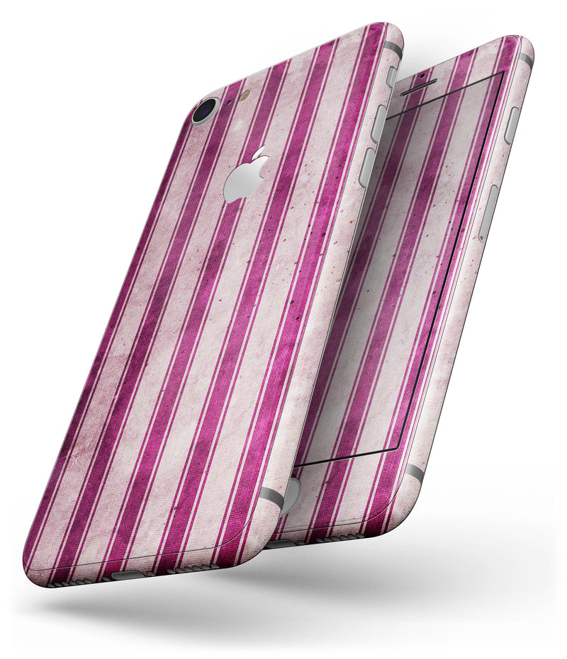 Grungy Magenta and Pink Vertical Stripes - Skin-kit for the iPhone 8 or 8 Plus